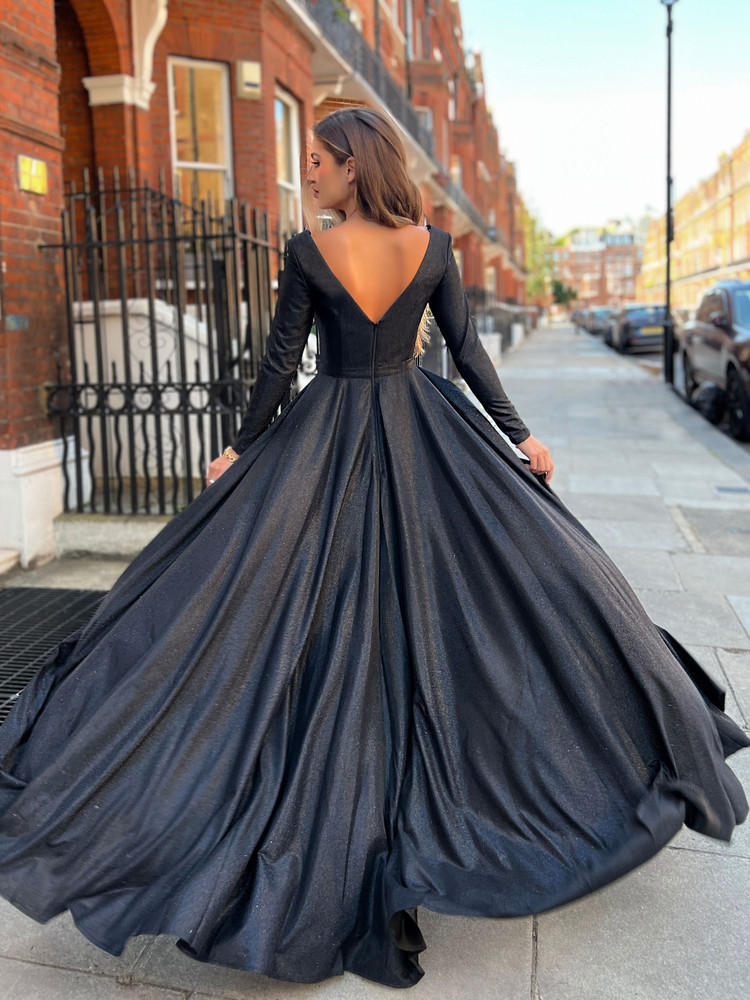 Simple Black Chiffon Backless Deep V Neck A line Long Prom Dress – Pgmdress